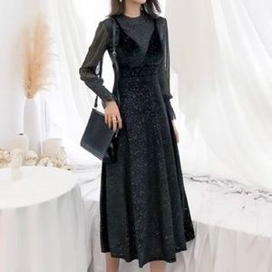 Yesstyle sparkly long sleeve top & velvet dress set